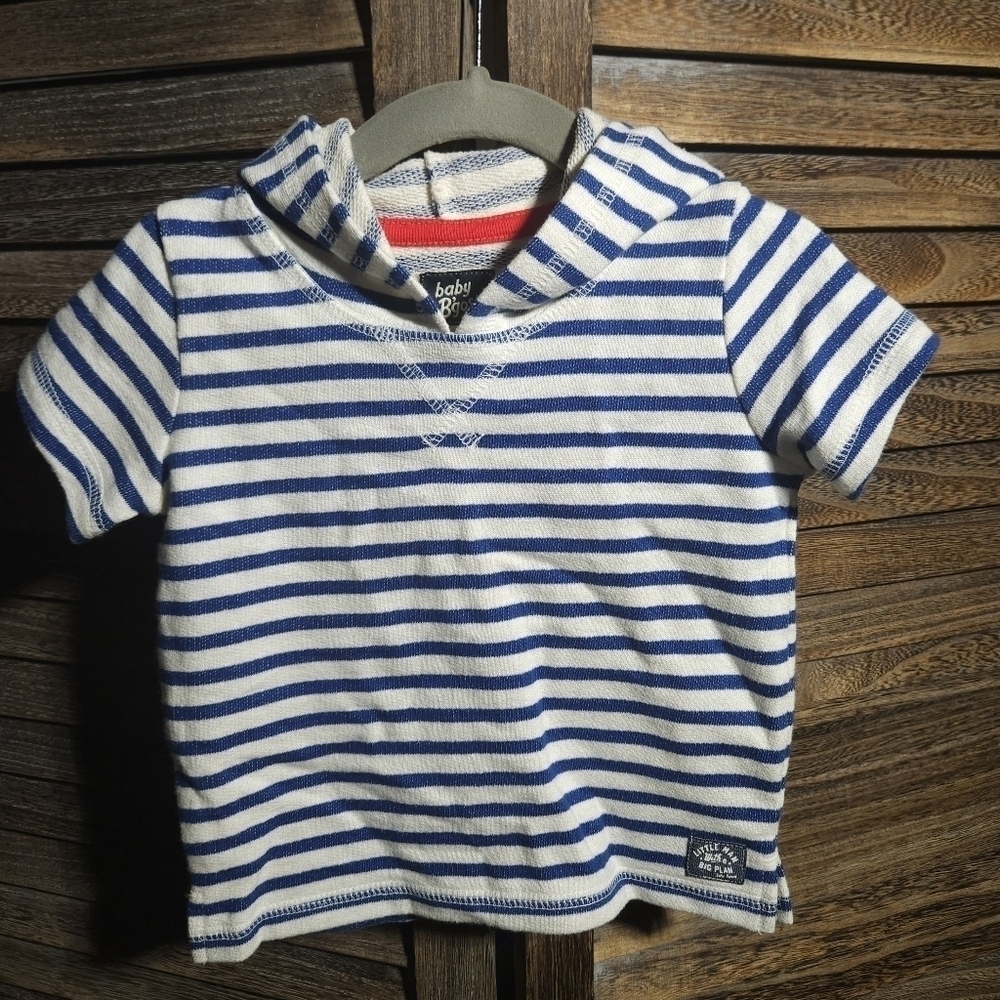 NWOT 12mo Baby Bgosh Striped Short Sleeve Pull Over with Hood